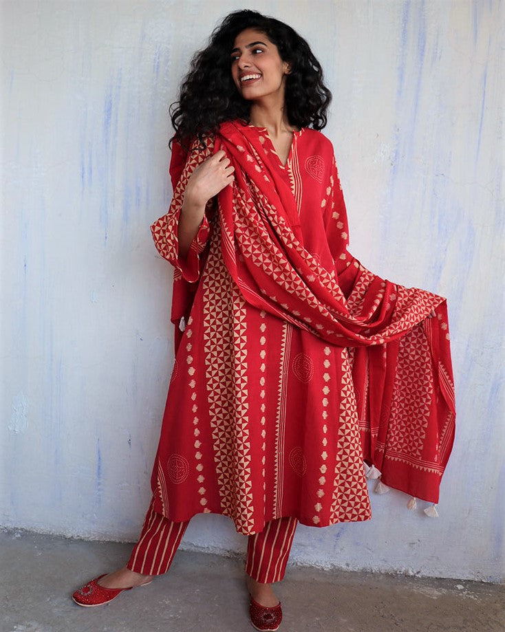 Chidiyaa Red Cotton Dupatta
