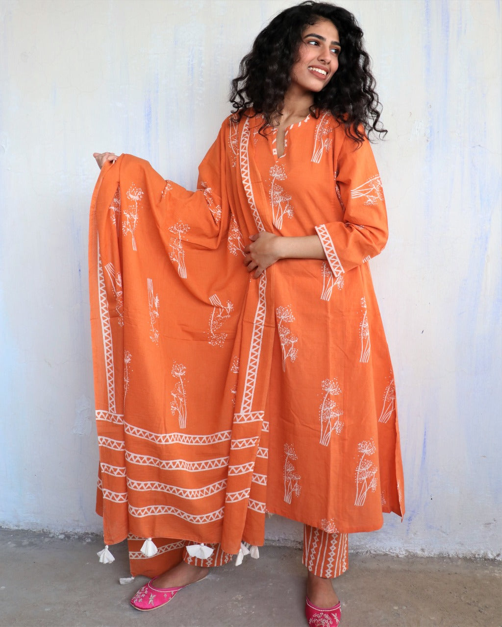 Chidiyaa Orange Cotton Dupatta