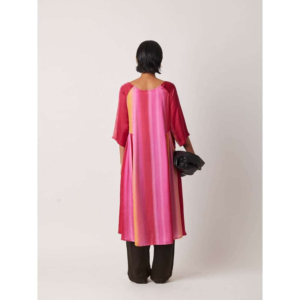 YAVI Women's Cheril Colorblock & Printed Pink Kurta