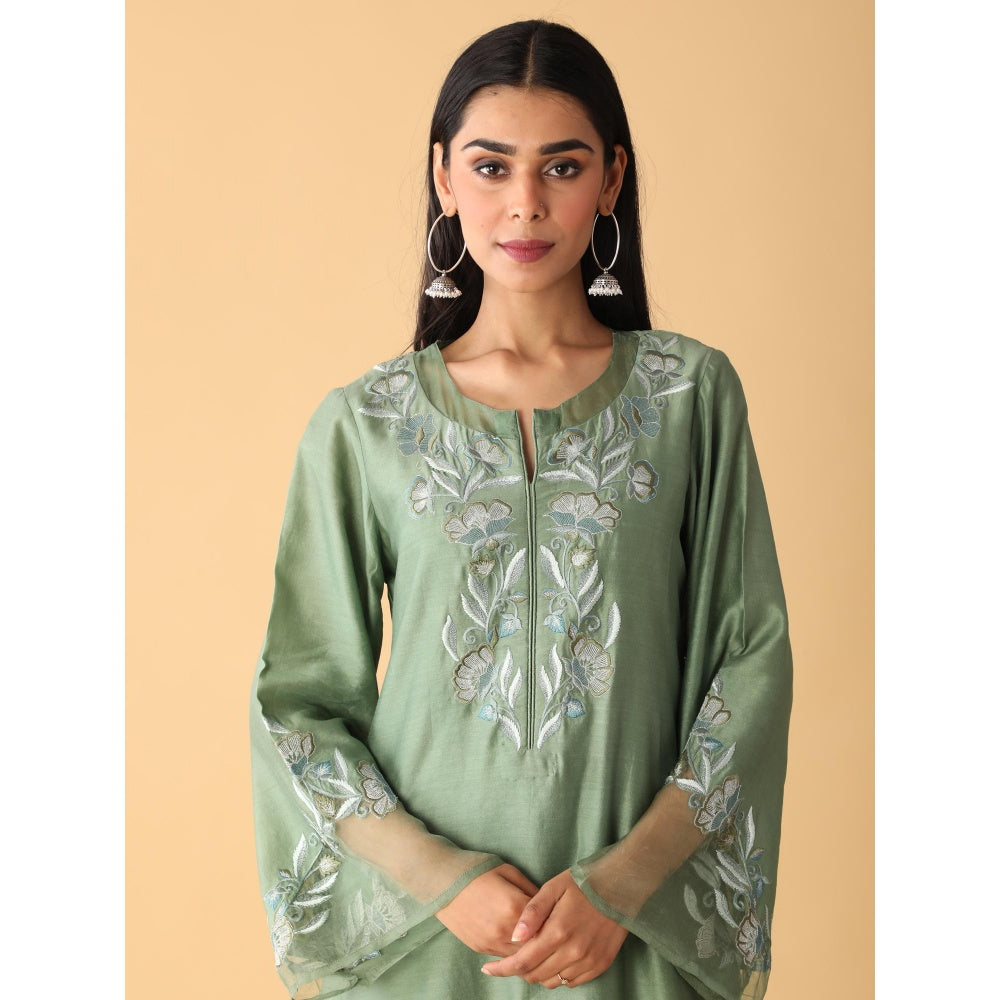 Zeefaa Breeze Chanderi Basil Green Set (3 Pcs)