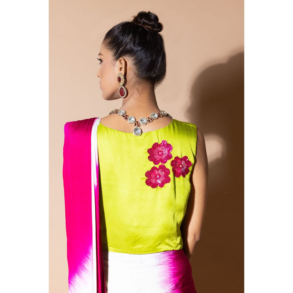 Zeefaa Lustrous Mint Green Crop Top with Floral Embellishment