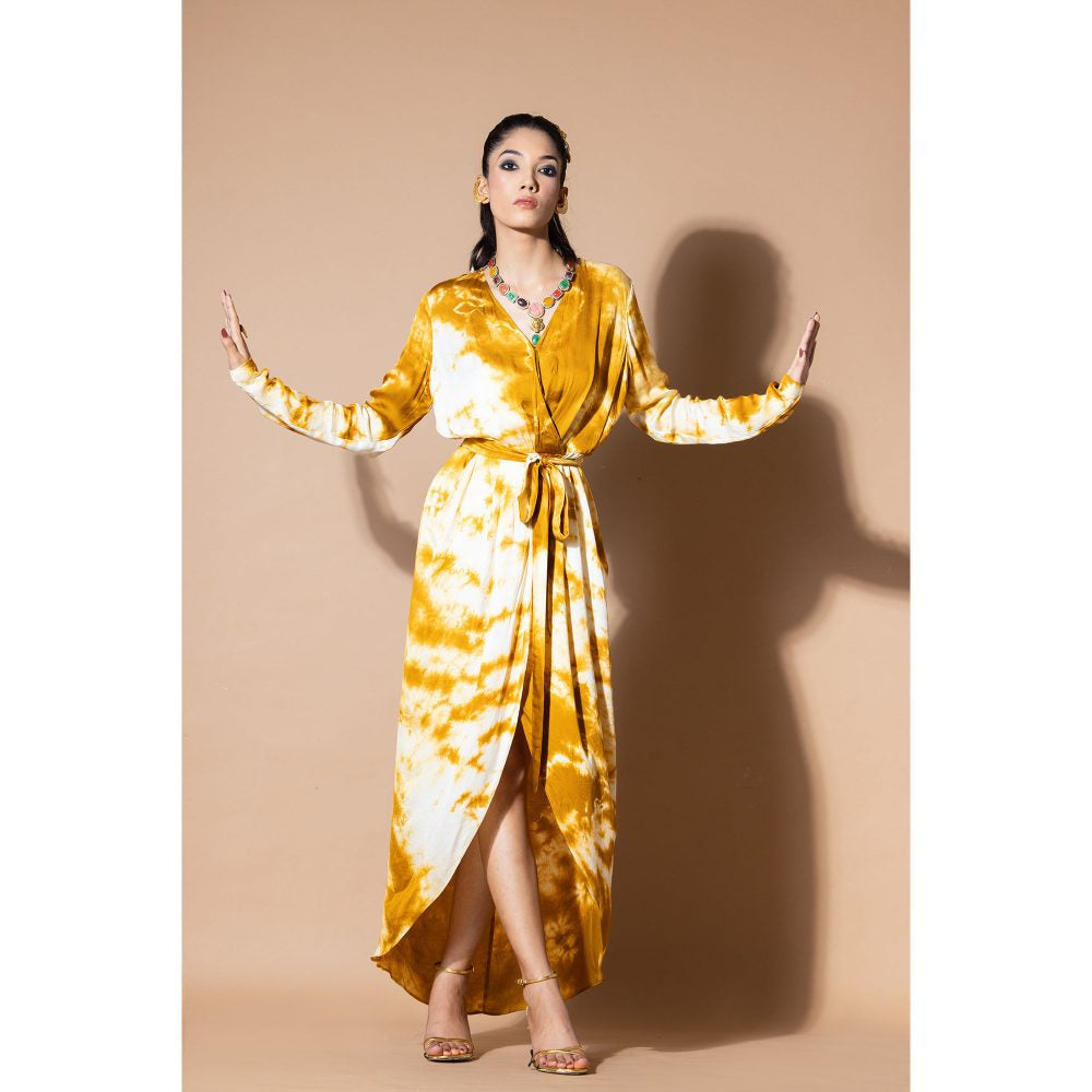 mustard yellow wrap dress Zeefaa