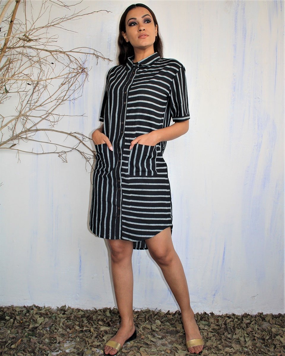 Black Lined Shirt Dress