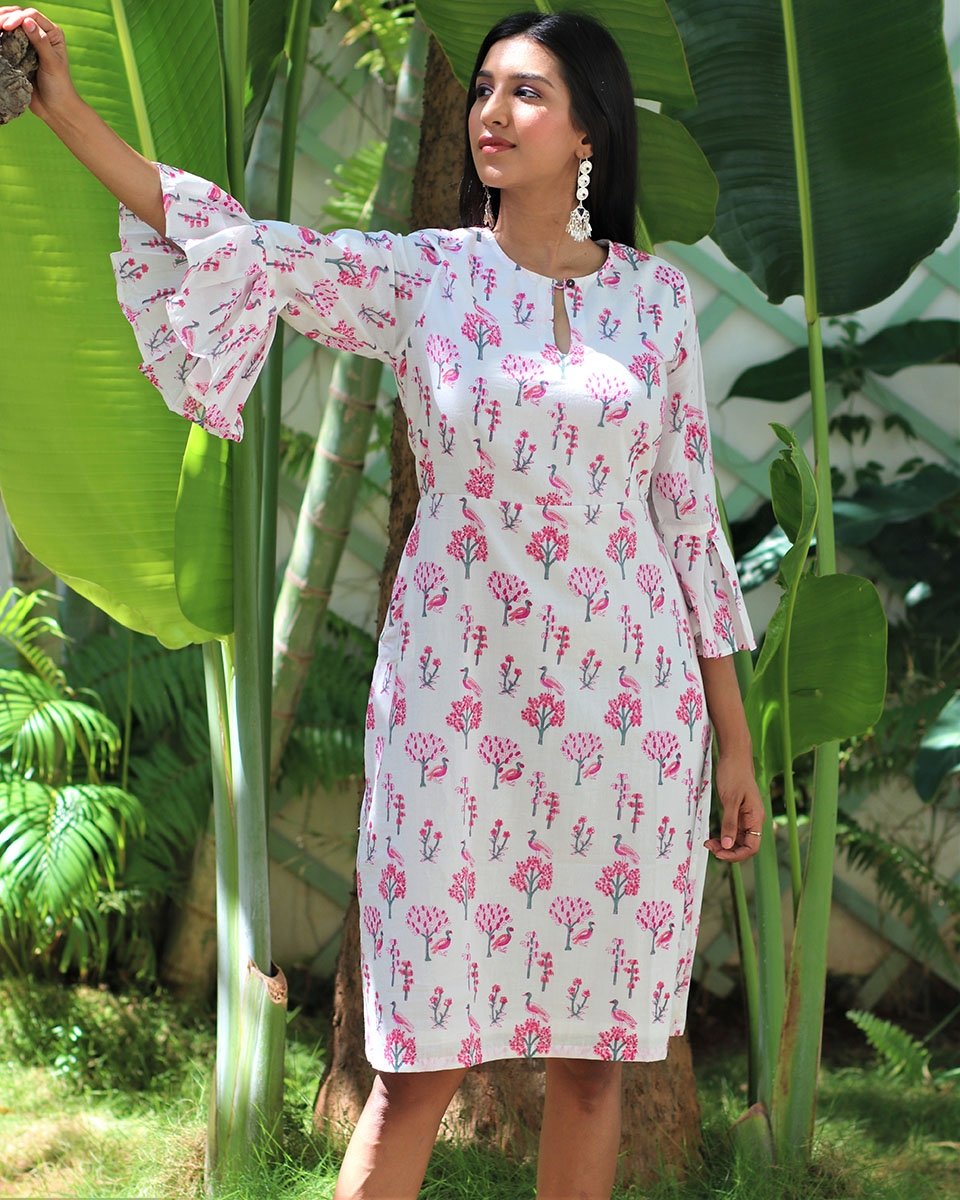 PINK HANDPRINTED COTTON DRESS