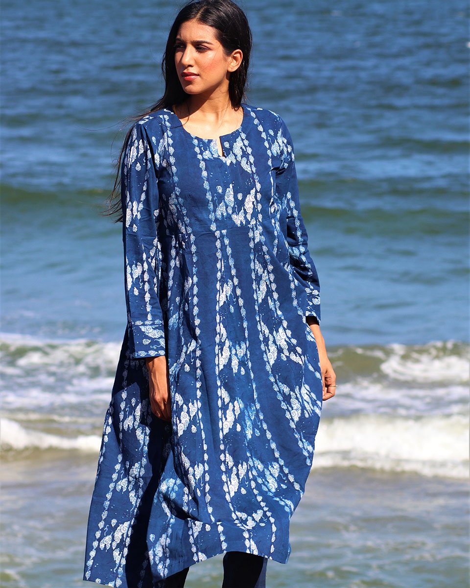 Chidiyaa Blue Cotton Kurta, Pant (Set of 2)