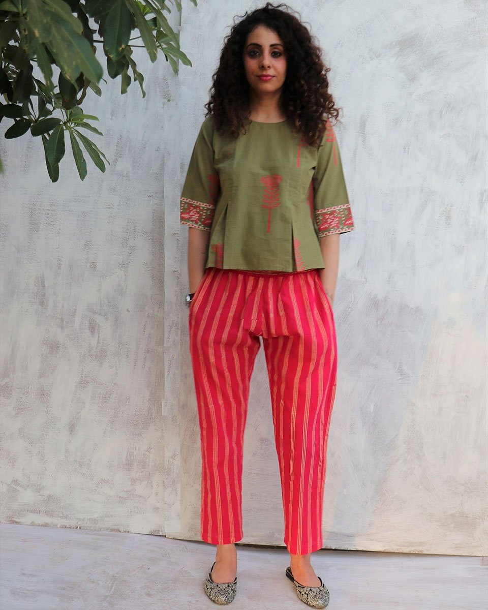 Chidiyaa Pink Kota Silk Pant