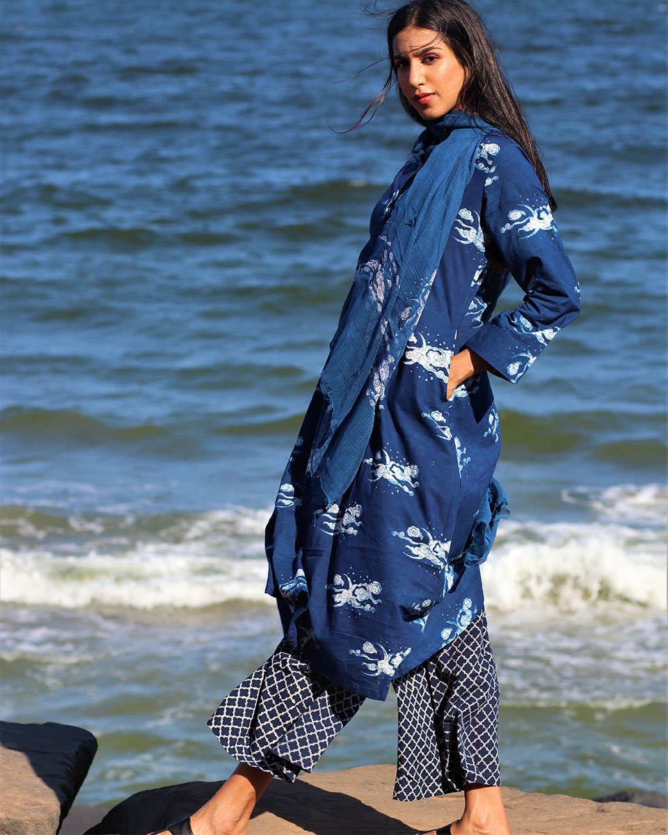Chidiyaa Blue Chanderi Pant