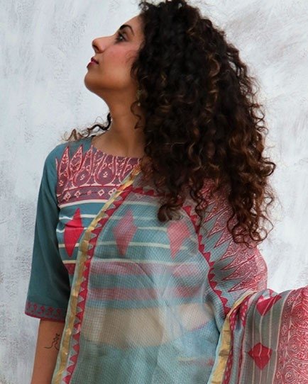 Steel Blue Blockprinted Crop top