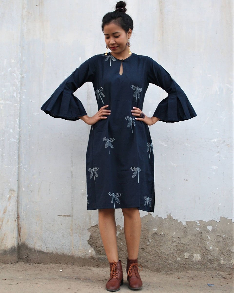 Blue Dragonfly Bellsleeves Dress