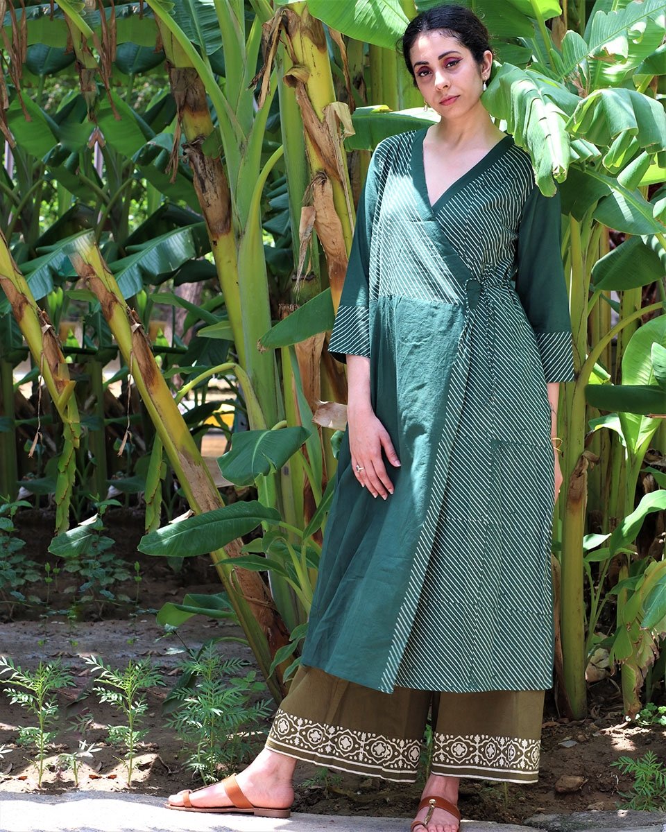 GREEN BLOCKPRINTED COTTON KURTA
