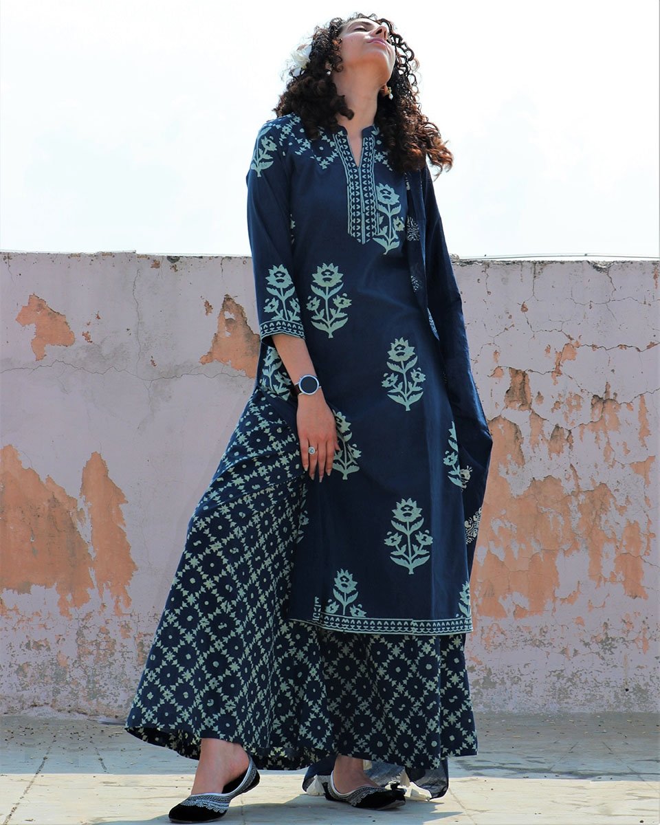 BLUE HANDPRINTED BOTTOMS