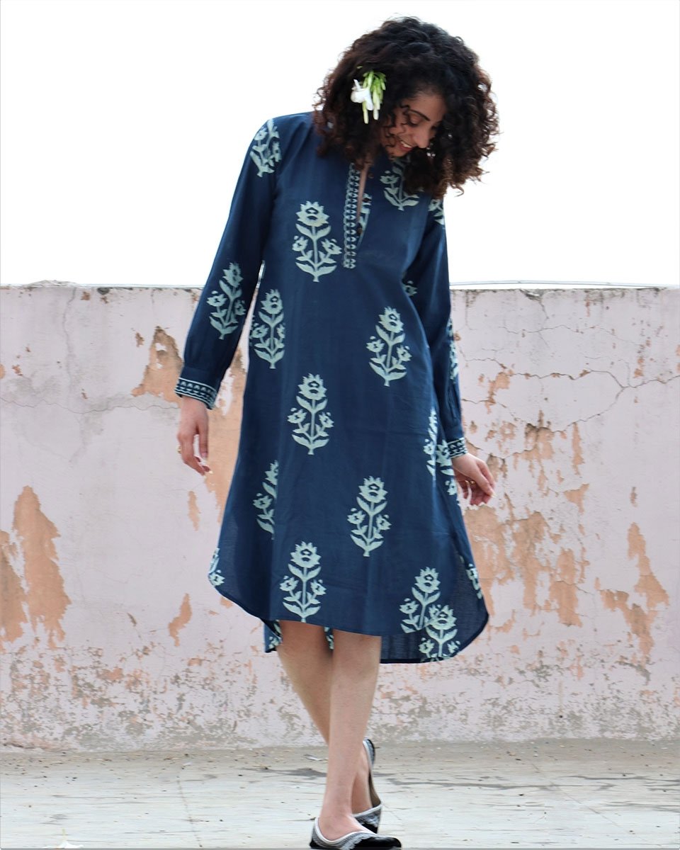 BLUEBOOTI BLOCKPRINTED COTTON DRESS