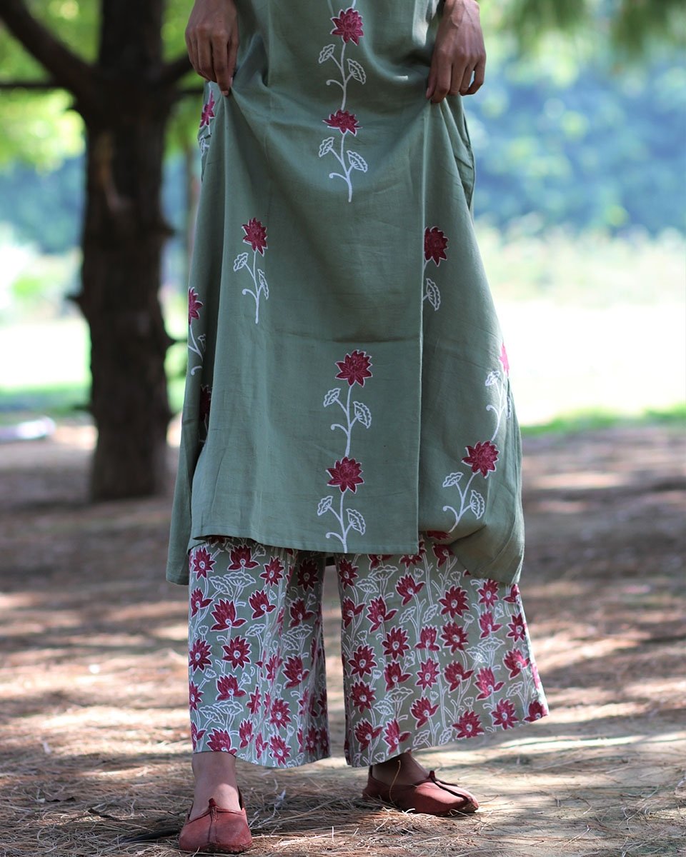 Chidiyaa Green Cotton Silk Palazzo
