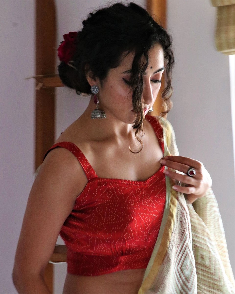 Chidiyaa Red Mashru Silk Blouse