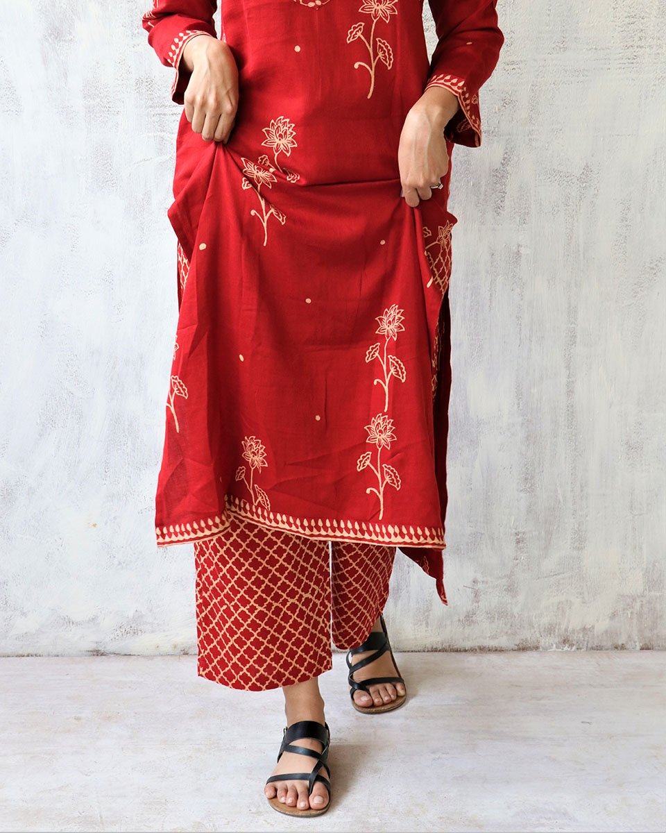Chidiyaa Red Cotton Silk Palazzo