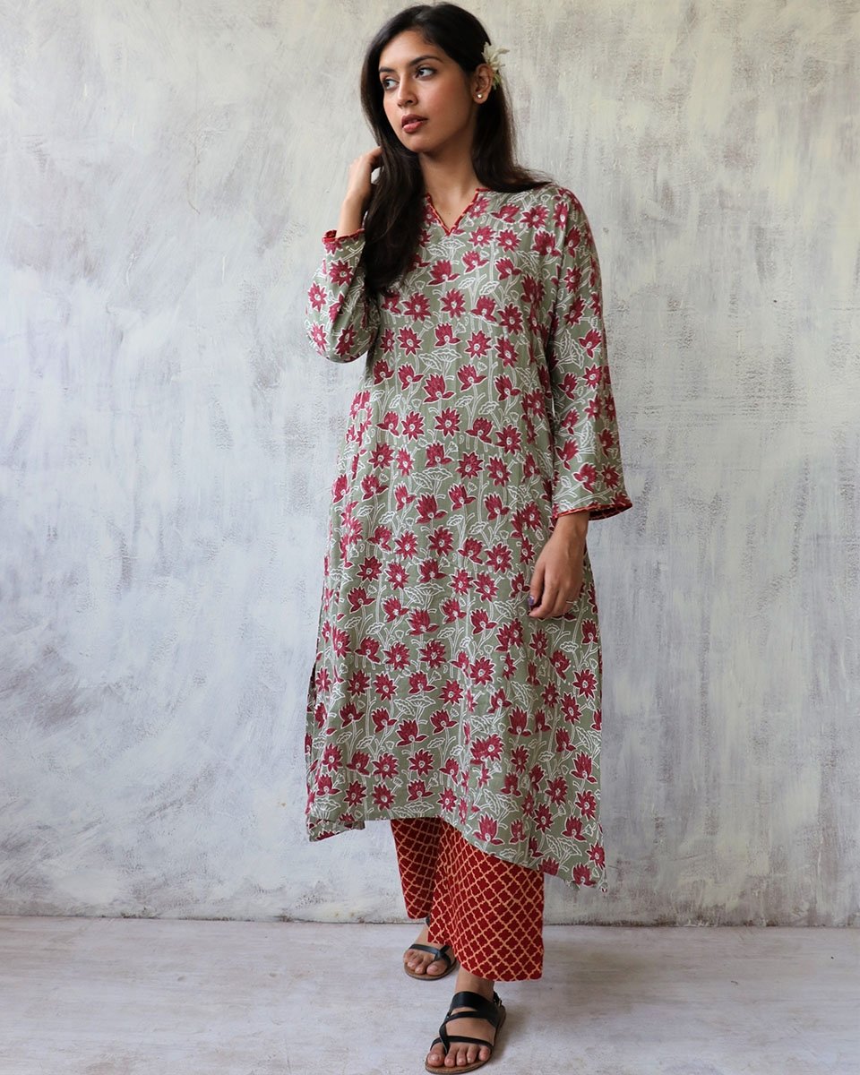 Chidiyaa Green Cotton Silk Kurta