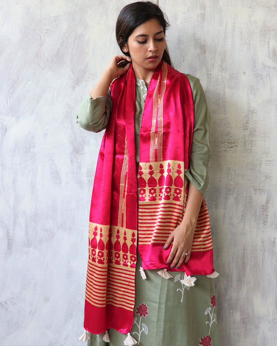 RANI BLOCKPRINTED MASHRU SILK STOLE