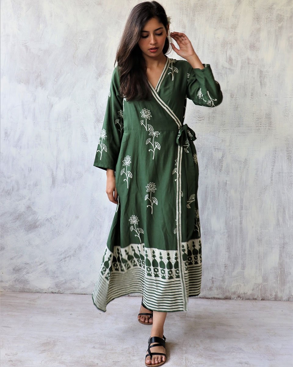 Chidiyaa Green Cotton Silk Dress