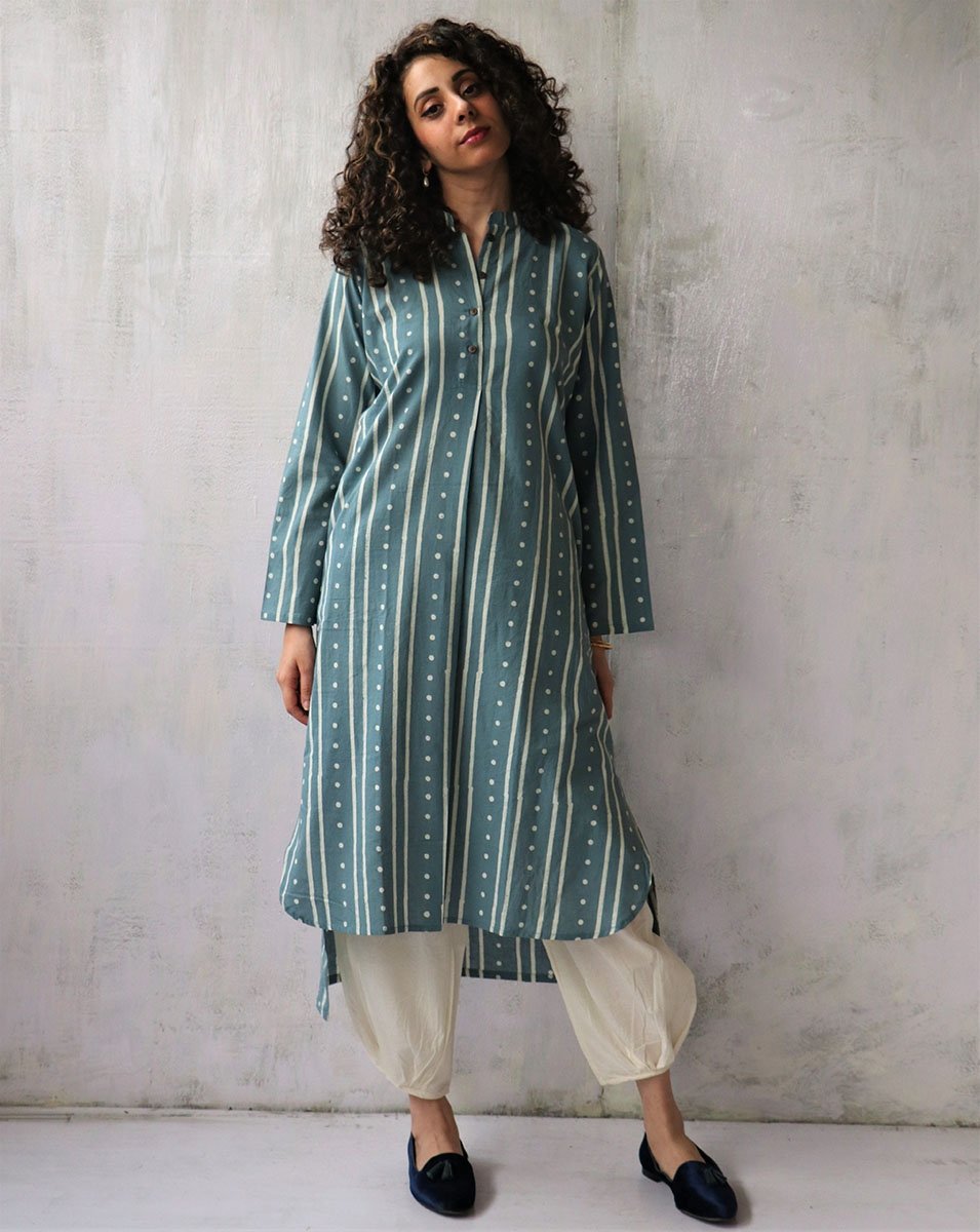 Chidiyaa Blue Cotton Kurti, Pant (Set of 2)