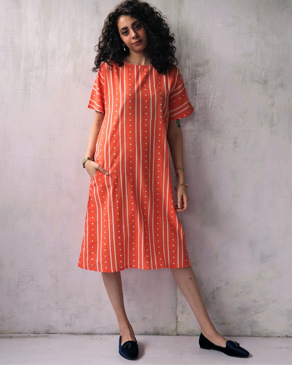 Chidiyaa Coral Cotton Dress