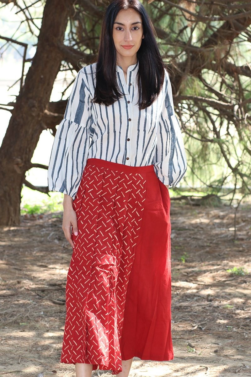 Maroon blockprinted cotton palazzo