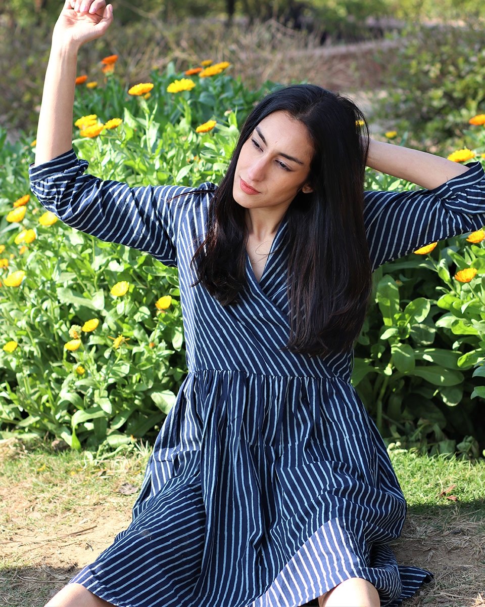 Blue line angarakha cotton dress