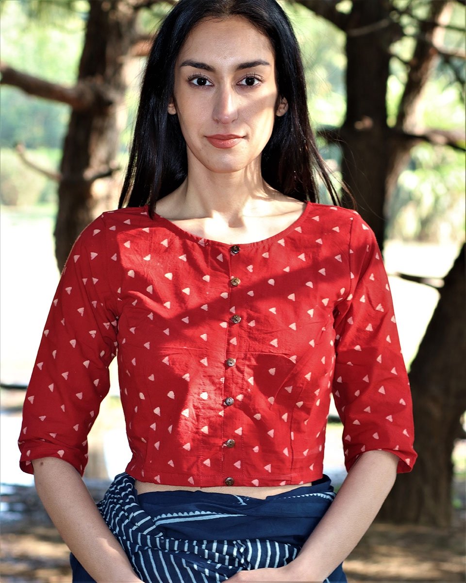 MAROON BLOCKPRINTED CROP TOP