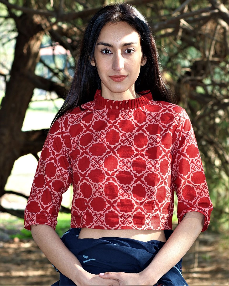 MAROON BLOCKPRINTED CROP TOP