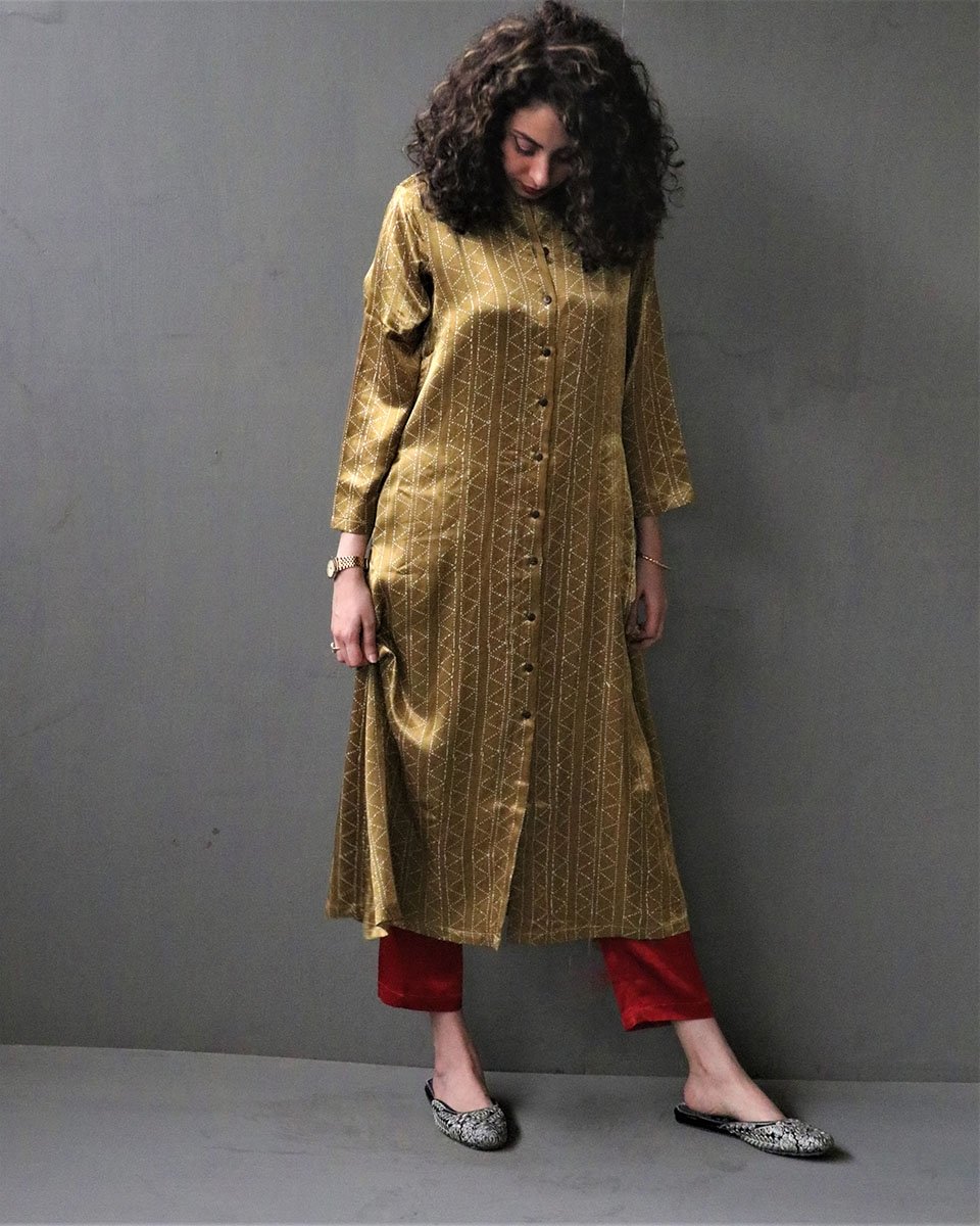 Chidiyaa Gold Mashru Silk Kurta