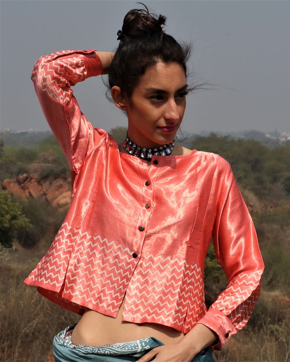 PEACH MASHRU TOP