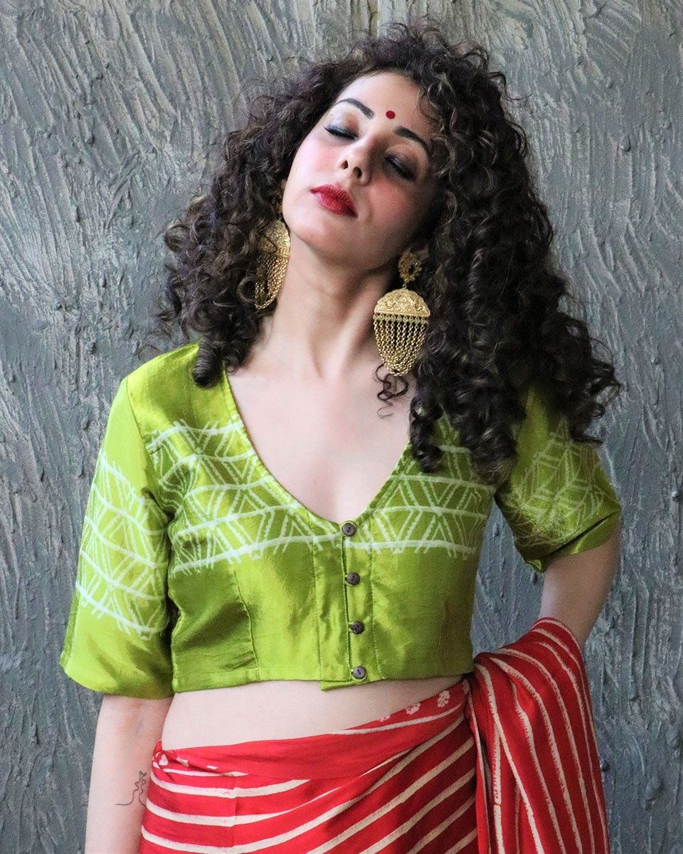 Chidiyaa Green Mashru Silk Blouse
