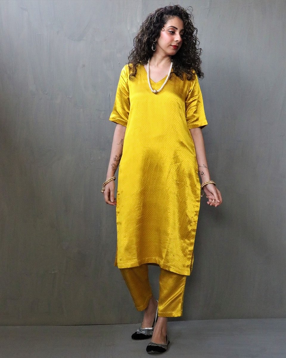 YELLOW MASHRU SILK KURTI SET OF 2