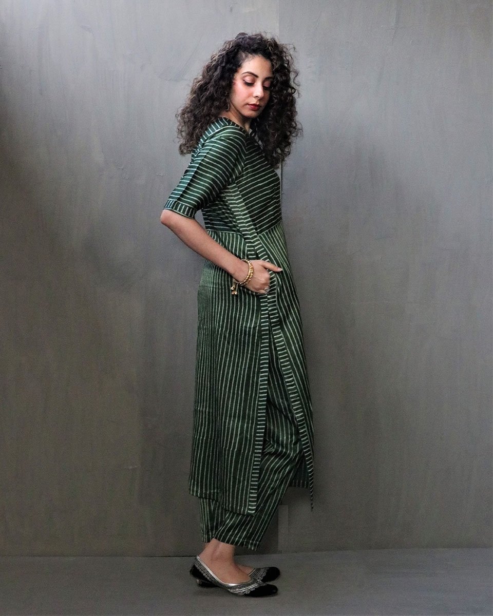GREEN BLOCKPRINTED MASHRU SILK BOTTOMS