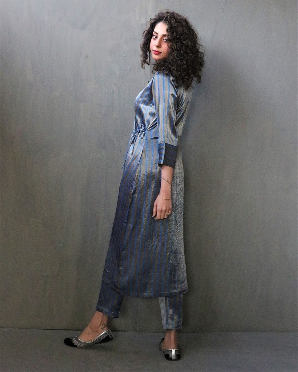 GREY BLOCKPRINTED MASHRU SILK BOTTOMS