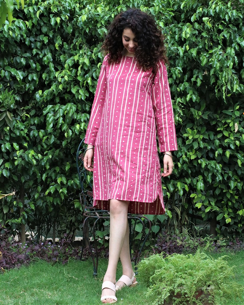 Pink blockprinted cotton shift dress