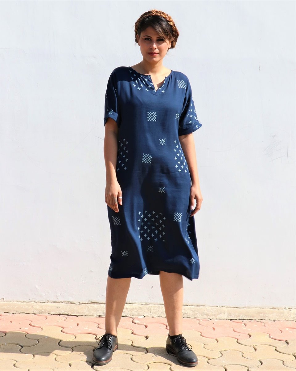 Chidiyaa Blue Cotton Dress