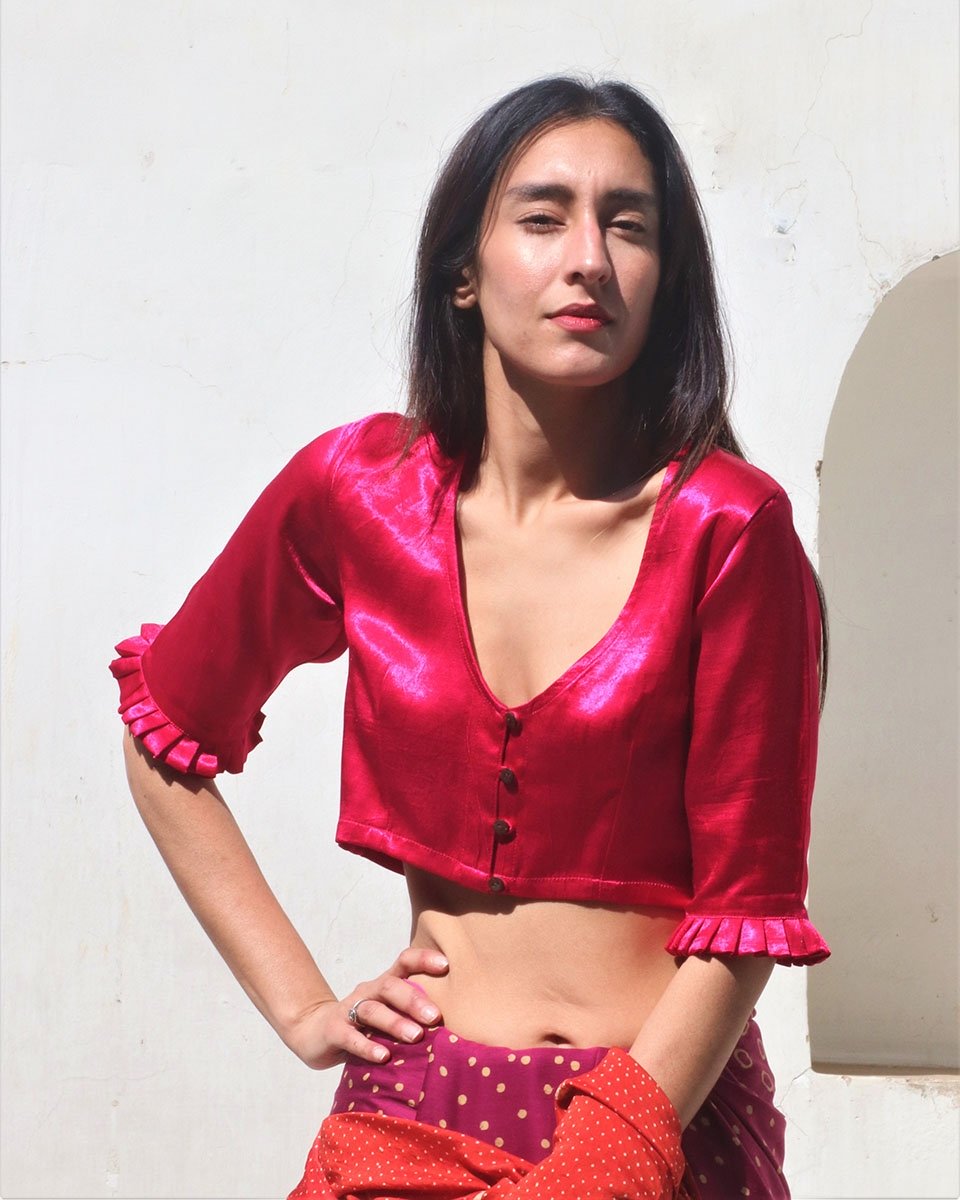 Chidiyaa Pink Mashru Silk Blouse