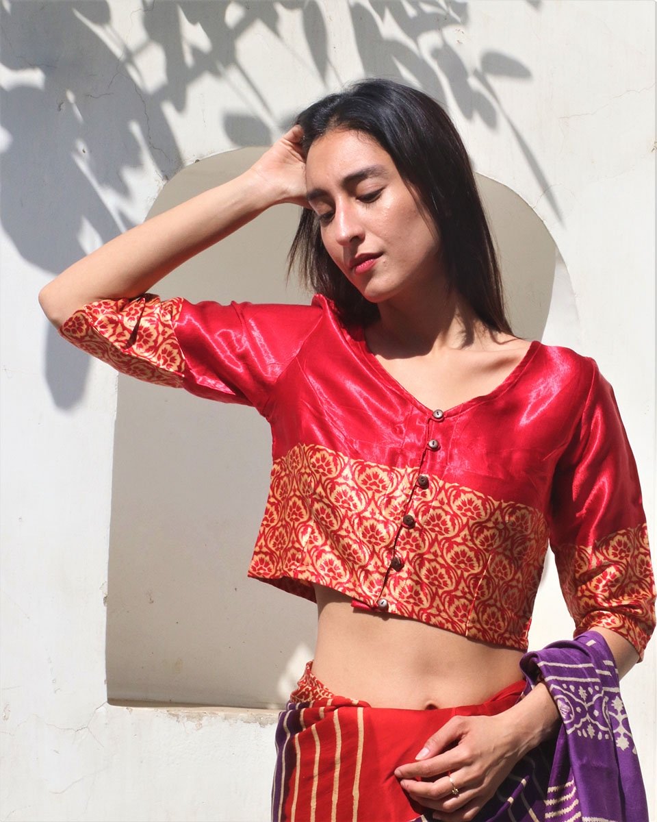 Chidiyaa Red Mashru Silk Blouse