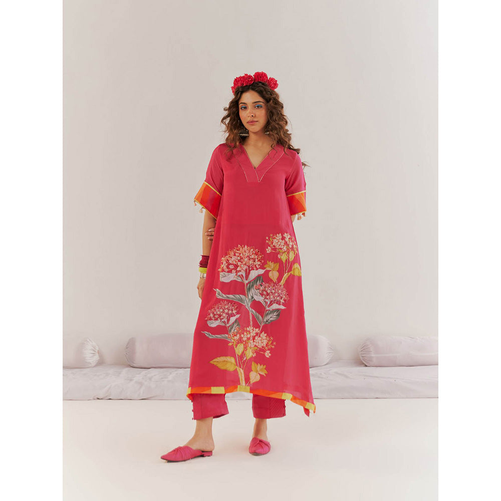 172 Threads Fuchsia Pink Kaftan & Pant (Set of 2)