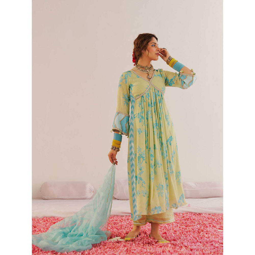 172 Threads Sea-Green Kurta Pant & Dupatta (Set of 3)