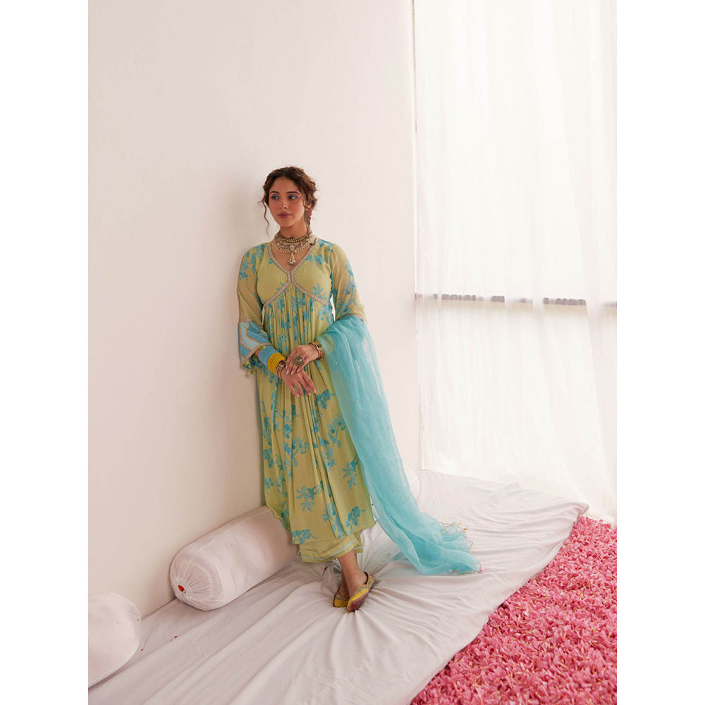 172 Threads Sea-Green Kurta Pant & Dupatta (Set of 3)