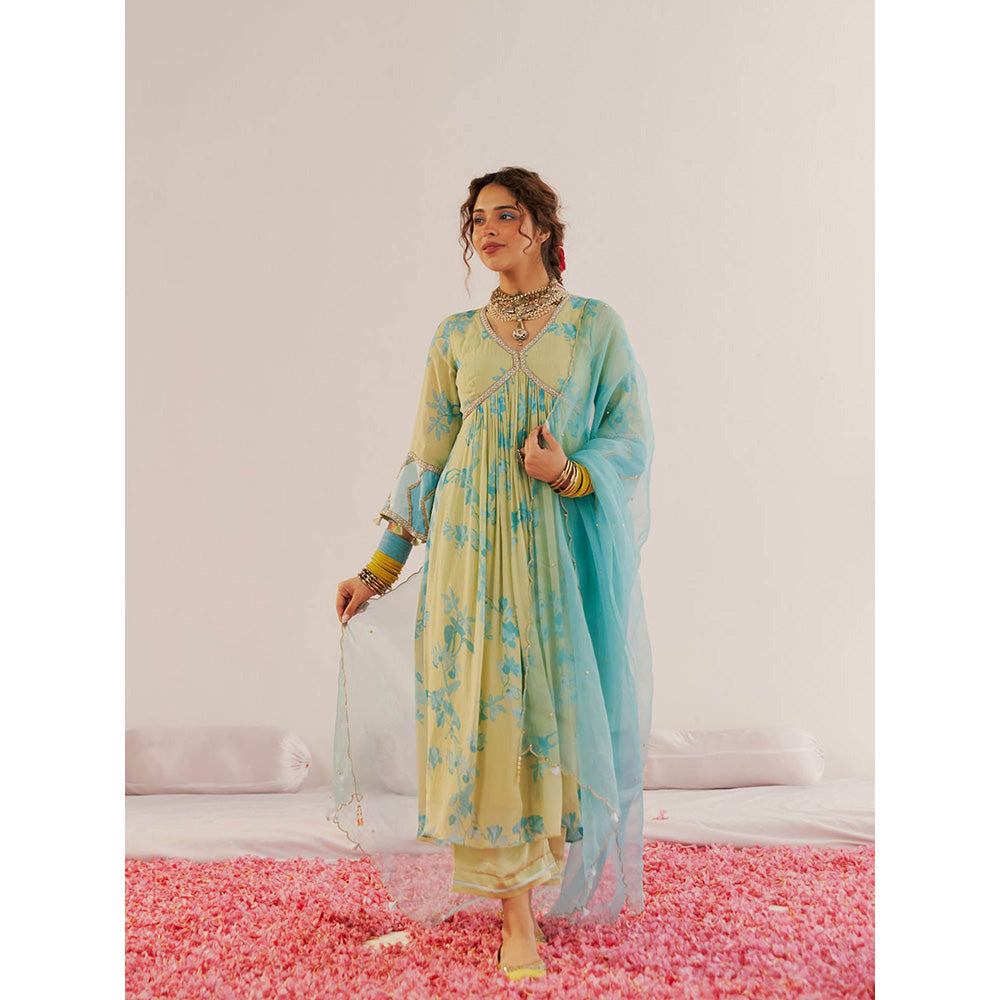 172 Threads Sea-Green Kurta Pant & Dupatta (Set of 3)