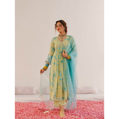 172 Threads Sea-Green Kurta Pant & Dupatta (Set of 3)