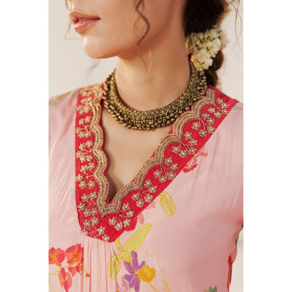 172 Threads Nude Pink Kurta Pant & Dupatta (Set of 3)