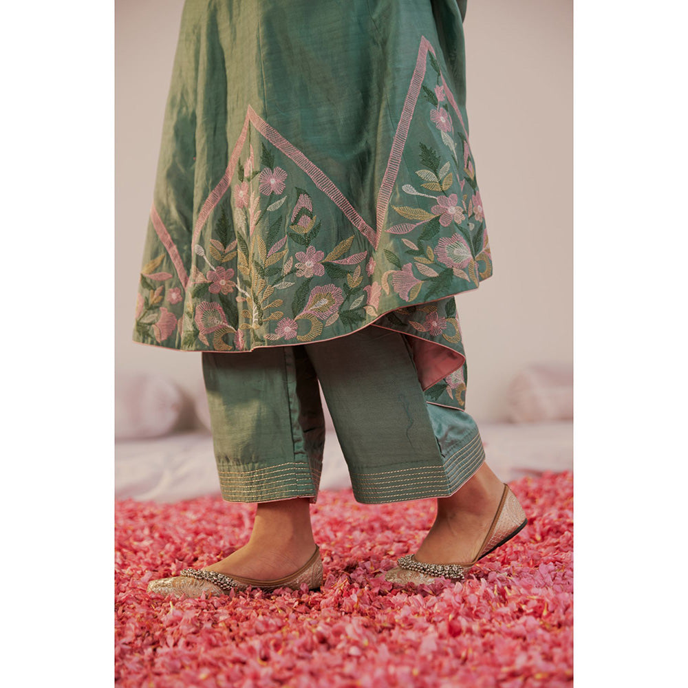 172 Threads Teal Zara Anarkali Kurta Pant & Dupatta (Set of 3)