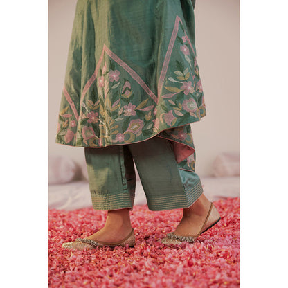 172 Threads Teal Zara Anarkali Kurta Pant & Dupatta (Set of 3)