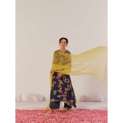 172 Threads Midnight Blue A-Line Kurta Pant & Dupatta (Set of 3)