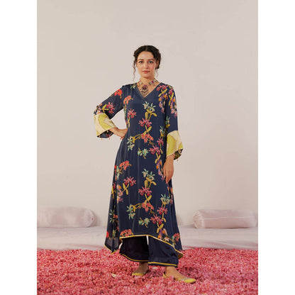 172 Threads Midnight Blue A-Line Kurta Pant & Dupatta (Set of 3)