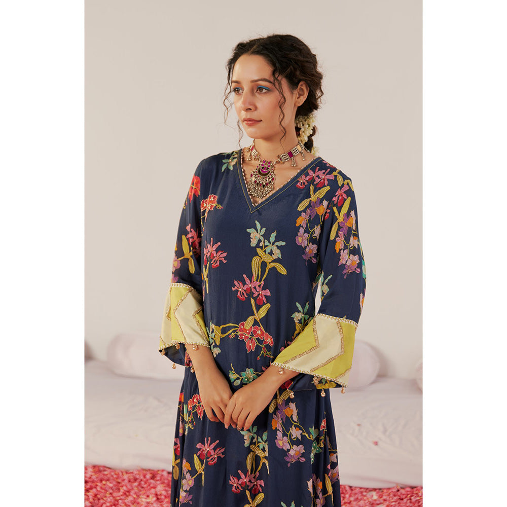 172 Threads Midnight Blue A-Line Kurta Pant & Dupatta (Set of 3)