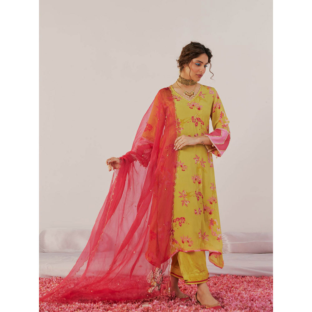 172 Threads Apple Green A-Line Kurta Pant & Dupatta (Set of 3)